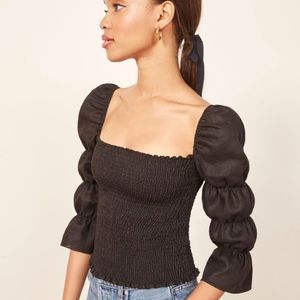 Reformation XS Black Puff Sleeve Blouse